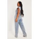 Shape Acid Blue Wash Sleeveless Rigid Denim Jumpsuit Shape Acid Blue Wash Sleeveless Rigid Denim Jumpsuit