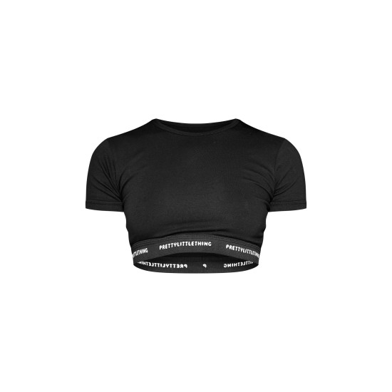 PRETTYLITTLETHING Black Tape Short Sleeve Pj Top PRETTYLITTLETHING Black Tape Short Sleeve Pj Top