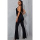 Black Cross Neck Tie Back Rib Jumpsuit Black Cross Neck Tie Back Rib Jumpsuit