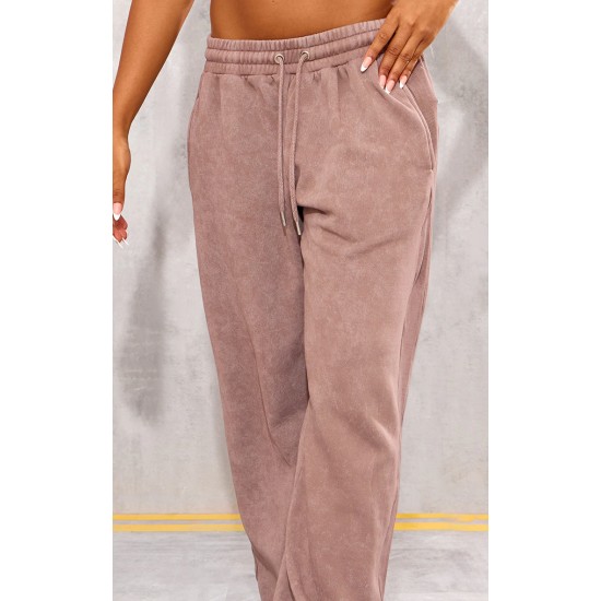 Taupe Washed Rib Panel Wide Leg Sweatpants Taupe Washed Rib Panel Wide Leg Sweatpants