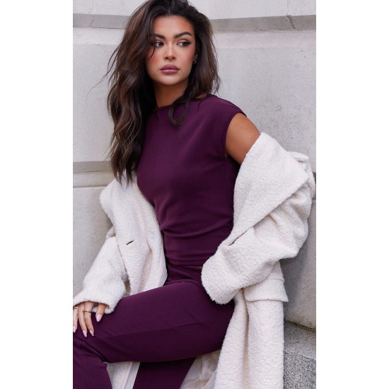 Burgundy Premium Soft Touch Boatneck Longline Top Burgundy Premium Soft Touch Boatneck Longline Top