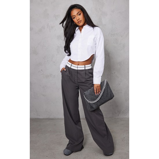 Tall Charcoal Fold Over Front Pants Tall Charcoal Fold Over Front Pants