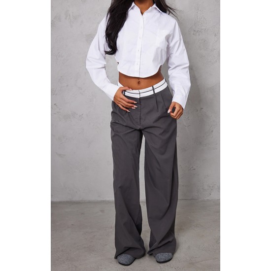 Tall Charcoal Fold Over Front Pants Tall Charcoal Fold Over Front Pants