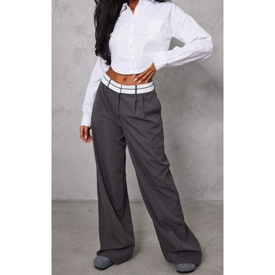 Tall Charcoal Fold Over Front Pants Tall Charcoal Fold Over Front Pants