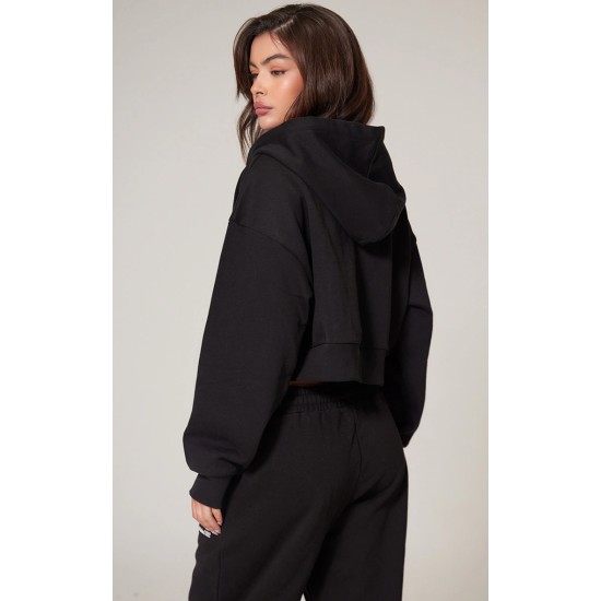 PRETTYLITTLETHING Black Premium Print Zip Front Hoodie PRETTYLITTLETHING Black Premium Print Zip Front Hoodie