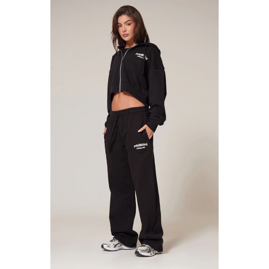 PRETTYLITTLETHING Black Premium Print Zip Front Hoodie PRETTYLITTLETHING Black Premium Print Zip Front Hoodie