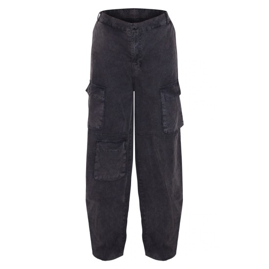 Washed Charcoal Twill Pocket Detail Wide Leg Cargo Pants Washed Charcoal Twill Pocket Detail Wide Leg Cargo Pants