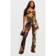 Brown Printed Mesh Cup Detail Cut Out Jumpsuit Brown Printed Mesh Cup Detail Cut Out Jumpsuit