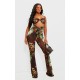 Brown Printed Mesh Cup Detail Cut Out Jumpsuit Brown Printed Mesh Cup Detail Cut Out Jumpsuit