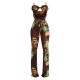 Brown Printed Mesh Cup Detail Cut Out Jumpsuit Brown Printed Mesh Cup Detail Cut Out Jumpsuit