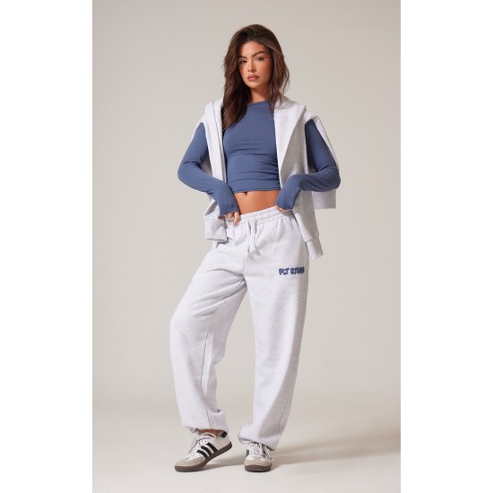 PRETTYLITTLETHING Ash Grey Premium Studio Print Cuffed Sweatpants PRETTYLITTLETHING Ash Grey Premium Studio Print Cuffed Sweatpants
