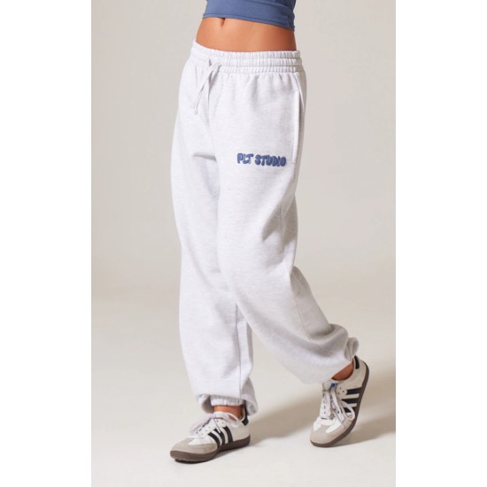 PRETTYLITTLETHING Ash Grey Premium Studio Print Cuffed Sweatpants PRETTYLITTLETHING Ash Grey Premium Studio Print Cuffed Sweatpants