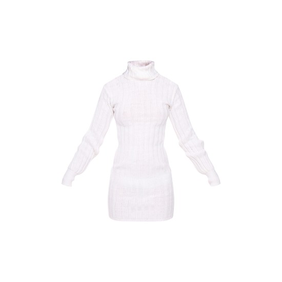 Cream Knitted Roll Neck Sweater Dress Cream Knitted Roll Neck Sweater Dress