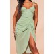 Sage Green Polka Dot Draped Underwire Detail Midi Dress Sage Green Polka Dot Draped Underwire Detail Midi Dress