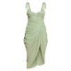 Sage Green Polka Dot Draped Underwire Detail Midi Dress Sage Green Polka Dot Draped Underwire Detail Midi Dress