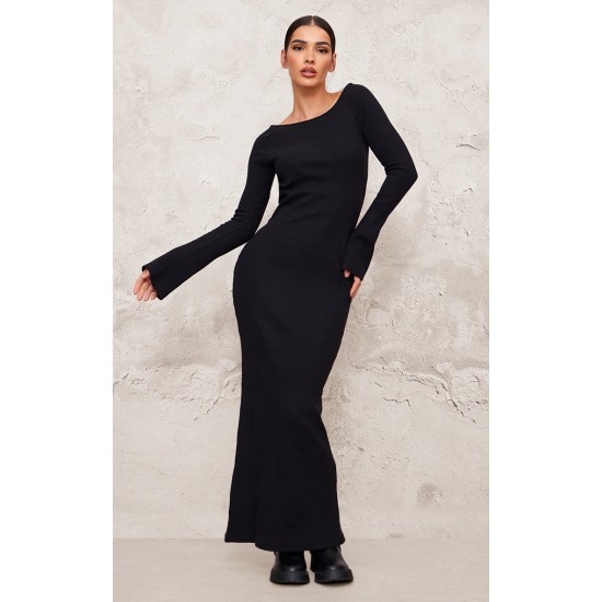Black Heavy Brushed Rib Tie Back Maxi Dress Black Heavy Brushed Rib Tie Back Maxi Dress