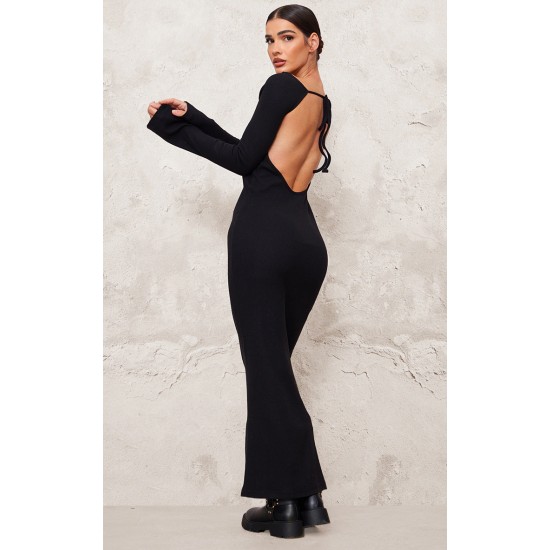 Black Heavy Brushed Rib Tie Back Maxi Dress Black Heavy Brushed Rib Tie Back Maxi Dress