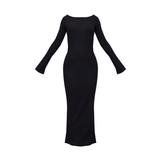 Black Heavy Brushed Rib Tie Back Maxi Dress Black Heavy Brushed Rib Tie Back Maxi Dress