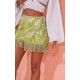 Green Abstract Floral Tassel Hem Wrap Mini Skirt Green Abstract Floral Tassel Hem Wrap Mini Skirt