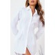 White Fitted Waist Long Sleeve Button Shirt Dress White Fitted Waist Long Sleeve Button Shirt Dress