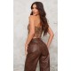 Chocolate Washed Faux Leather Dip Hem Corset Chocolate Washed Faux Leather Dip Hem Corset