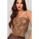 Chocolate Washed Faux Leather Dip Hem Corset Chocolate Washed Faux Leather Dip Hem Corset