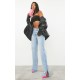 Light Blue Wash Ripped Split Hem Straight Leg Jeans Light Blue Wash Ripped Split Hem Straight Leg Jeans