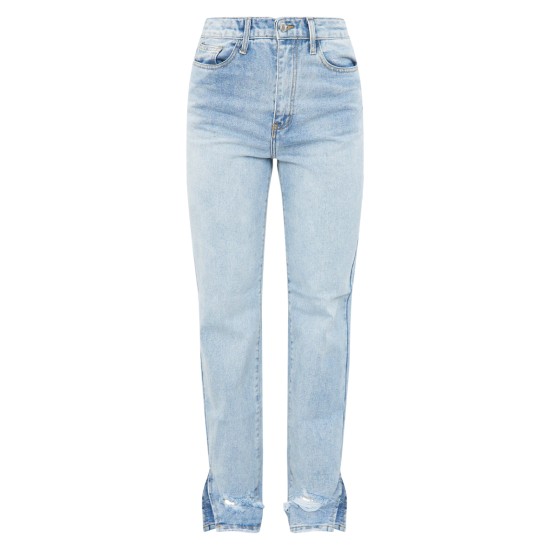 Light Blue Wash Ripped Split Hem Straight Leg Jeans Light Blue Wash Ripped Split Hem Straight Leg Jeans