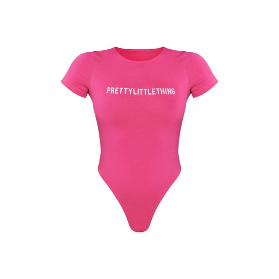 PRETTYLITTLETHING Hot Pink Logo Short Sleeve Bodysuit PRETTYLITTLETHING Hot Pink Logo Short Sleeve Bodysuit