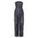 Black Faux Leather Bandeau Lace Back Straight Leg Jumpsuit Black Faux Leather Bandeau Lace Back Straight Leg Jumpsuit