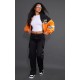 Orange Cropped Oversized Graphic Zipped Racer Bomber Jacket Orange Cropped Oversized Graphic Zipped Racer Bomber Jacket