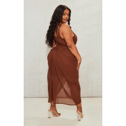 Plus Chocolate Underwire Detail Draped Midi Dress