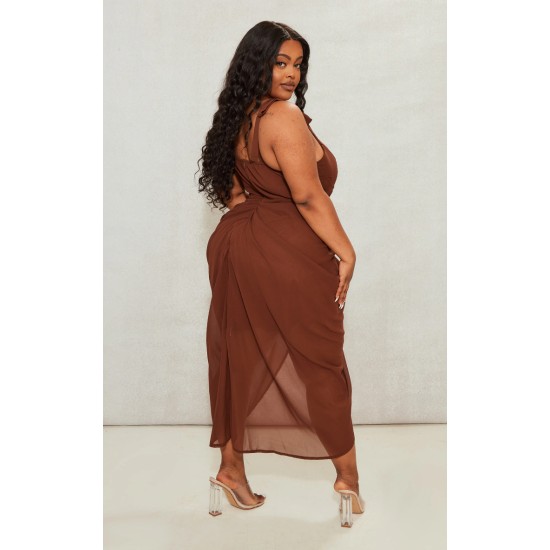 Plus Chocolate Underwire Detail Draped Midi Dress Plus Chocolate Underwire Detail Draped Midi Dress
