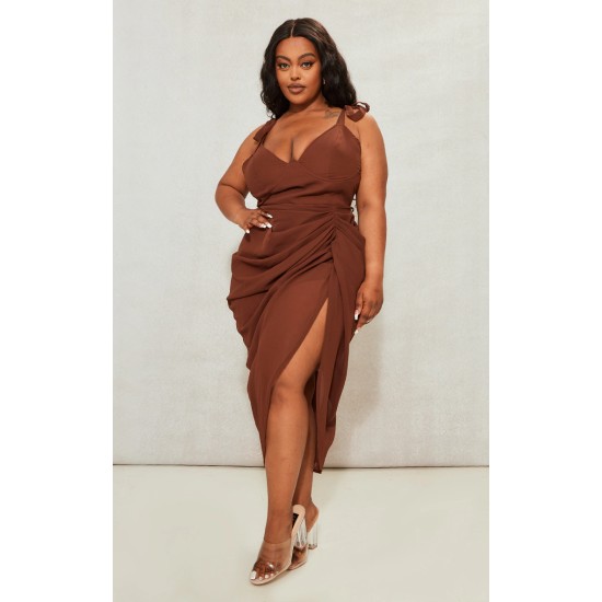 Plus Chocolate Underwire Detail Draped Midi Dress Plus Chocolate Underwire Detail Draped Midi Dress