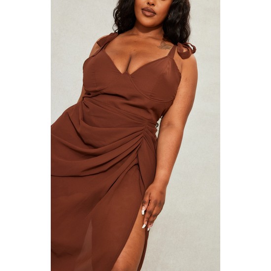 Plus Chocolate Underwire Detail Draped Midi Dress Plus Chocolate Underwire Detail Draped Midi Dress