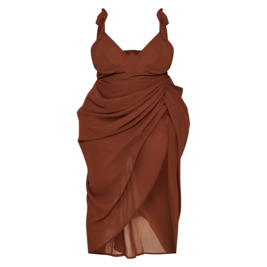 Plus Chocolate Underwire Detail Draped Midi Dress Plus Chocolate Underwire Detail Draped Midi Dress