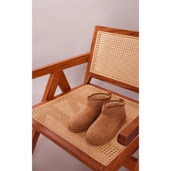 Sand Faux Suede Cleated Mini Ankle Boots Sand Faux Suede Cleated Mini Ankle Boots
