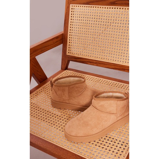 Sand Faux Suede Cleated Mini Ankle Boots Sand Faux Suede Cleated Mini Ankle Boots