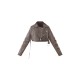 Petite Grey Faux Washed Leather Super Cropped Belted Biker Jacket Petite Grey Faux Washed Leather Super Cropped Belted Biker Jacket