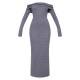 Charcoal Heavy Brushed Rib Bardot Trim Maxi Dress Charcoal Heavy Brushed Rib Bardot Trim Maxi Dress