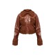 Chocolate Borg Pocket Front Faux Leather Cropped Coat Chocolate Borg Pocket Front Faux Leather Cropped Coat