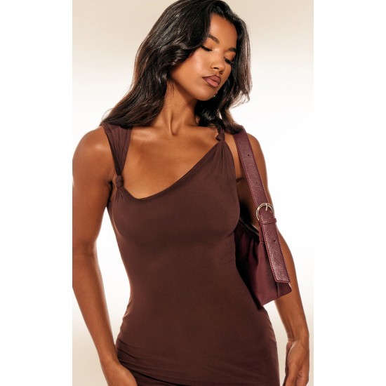 Dark Taupe Lined Mesh Asymmetrical Knotted Midaxi Dress Dark Taupe Lined Mesh Asymmetrical Knotted Midaxi Dress