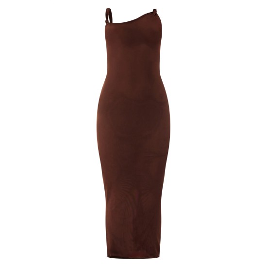 Dark Taupe Lined Mesh Asymmetrical Knotted Midaxi Dress Dark Taupe Lined Mesh Asymmetrical Knotted Midaxi Dress
