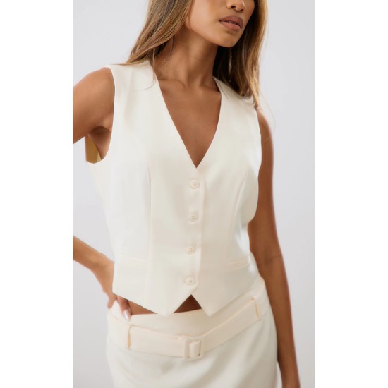 Cream Woven Tailored Boxy Vest Cream Woven Tailored Boxy Vest
