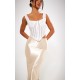 Champagne Stretch Satin Split Side Maxi Skirt Champagne Stretch Satin Split Side Maxi Skirt