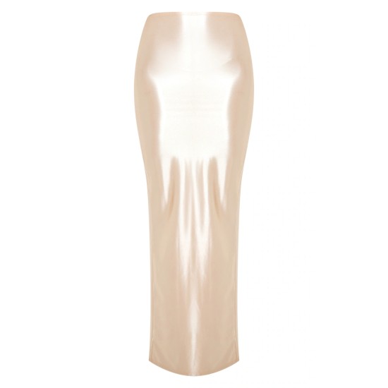 Champagne Stretch Satin Split Side Maxi Skirt Champagne Stretch Satin Split Side Maxi Skirt