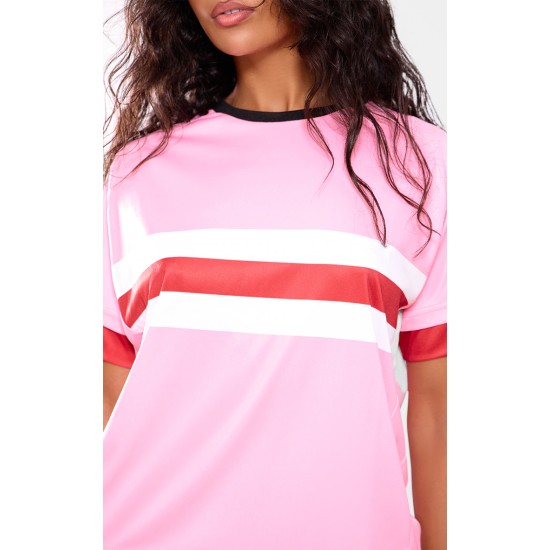 Pink Oversized Stripe Detail Football T-shirt Pink Oversized Stripe Detail Football T-shirt