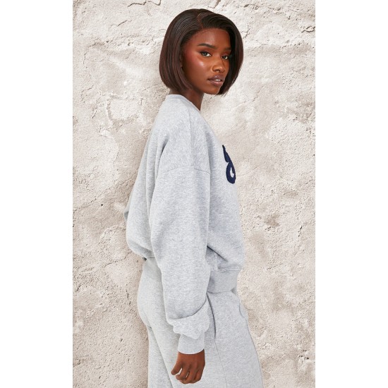 Tall Grey Marl Baltimore Borg Applique Detail Oversized Sweatshirt Tall Grey Marl Baltimore Borg Applique Detail Oversized Sweatshirt