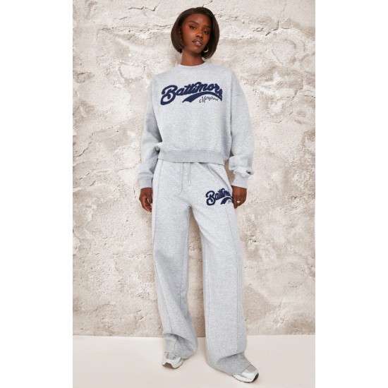 Tall Grey Marl Baltimore Borg Applique Detail Oversized Sweatshirt Tall Grey Marl Baltimore Borg Applique Detail Oversized Sweatshirt