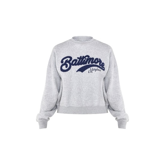 Tall Grey Marl Baltimore Borg Applique Detail Oversized Sweatshirt Tall Grey Marl Baltimore Borg Applique Detail Oversized Sweatshirt